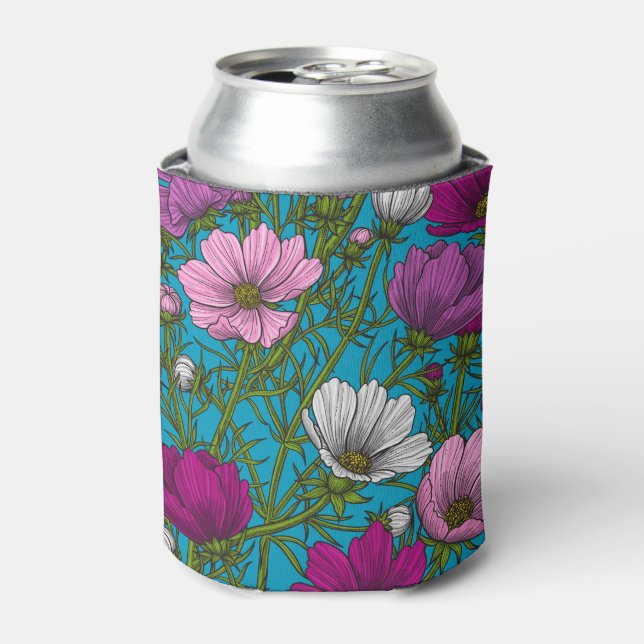 Cosmos mix on blue can cooler (Can Front)