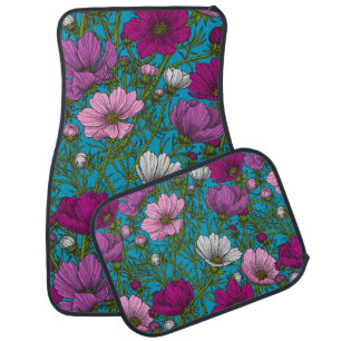 Cosmos mix on blue car floor mat
