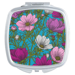 Cosmos mix on blue compact mirror