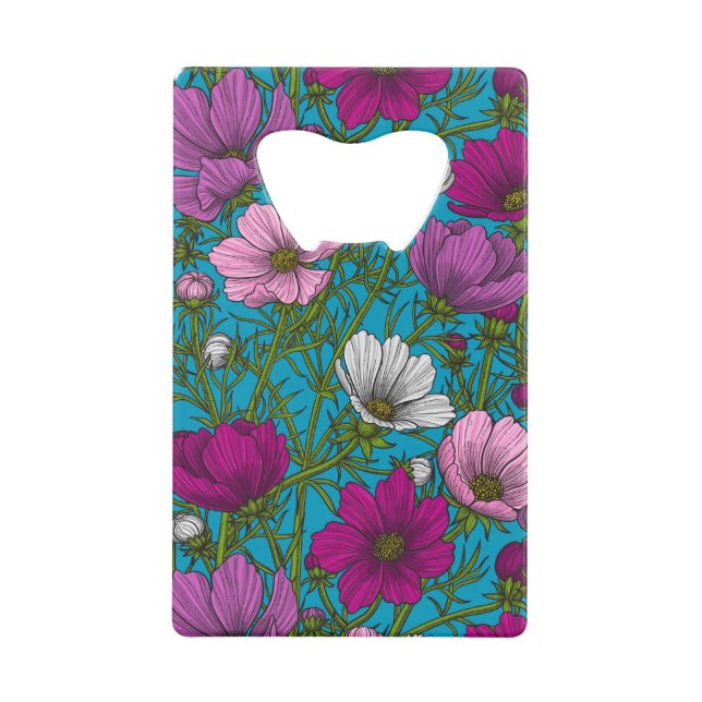 Cosmos mix on blue credit card bottle opener (Front)