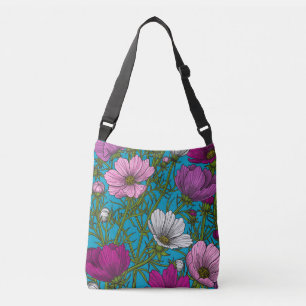 Cosmos mix on blue crossbody bag