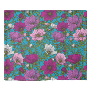 Cosmos mix on blue duvet cover