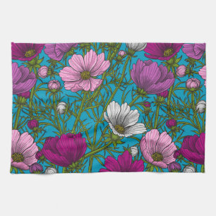 Cosmos mix on blue kitchen towel
