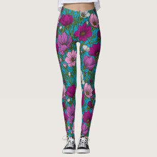 Cosmos mix on blue leggings