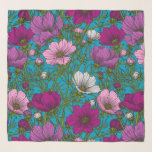 Cosmos mix on blue scarf<br><div class="desc">Hand drawn vector illustrations with pink cosmos flowers</div>