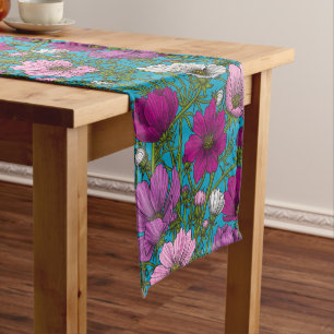 Cosmos mix on blue short table runner