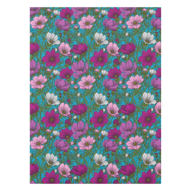 Cosmos mix on blue tablecloth (Front)