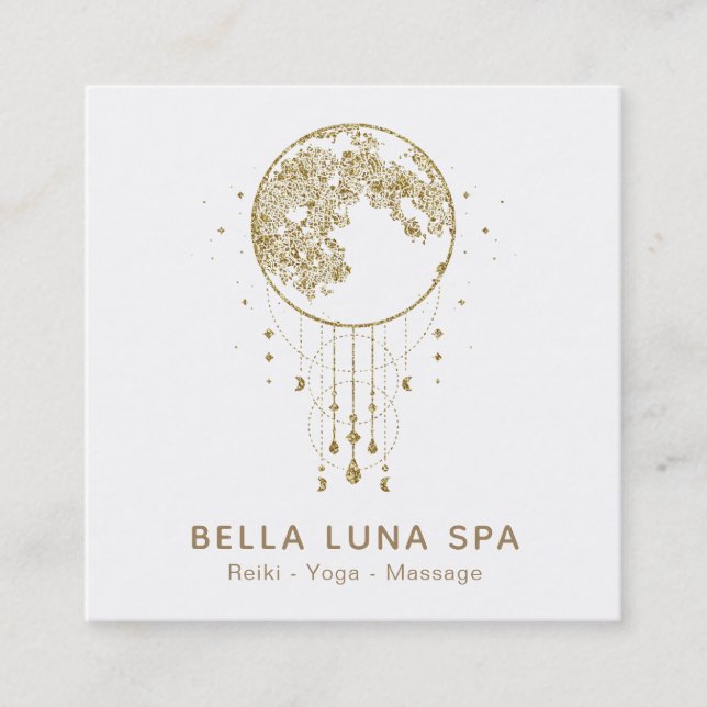 ~ Cosmos Moon Shaman Lunar Gold Square Business Card (Front)