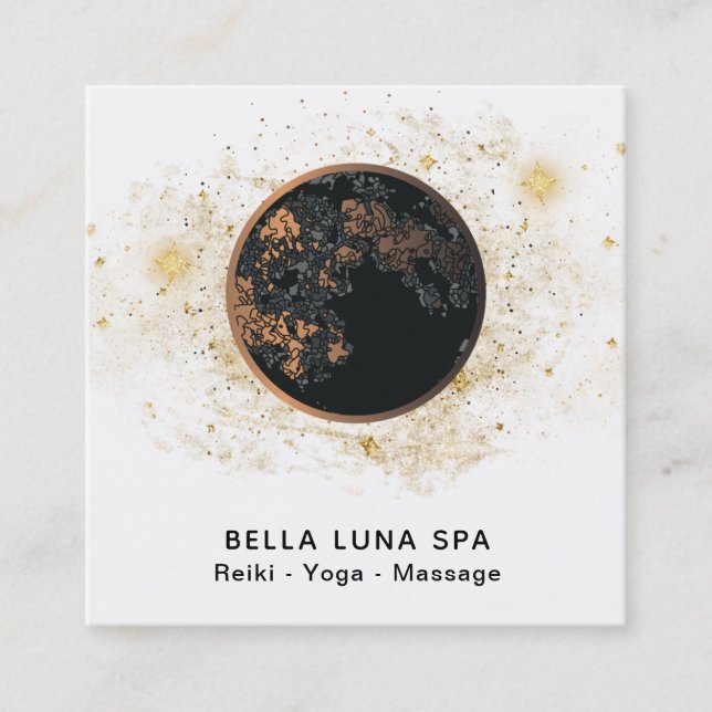 *~* Cosmos Moon Universe Glitter Stars Shaman Square Business Card (Front)