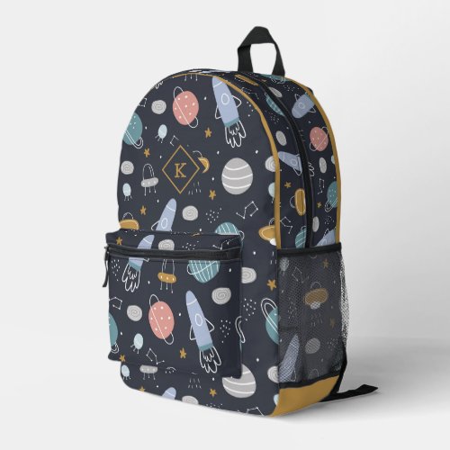 Cosmos pattern with spaceships planets stars printed backpack