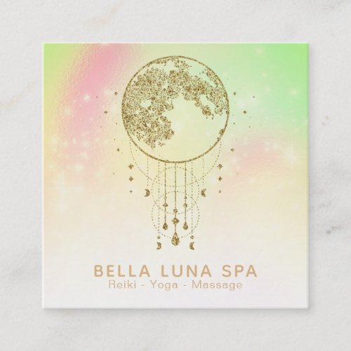  Cosmos Rainbow Stars Lunar Gold Moon Pastel Square Business Card