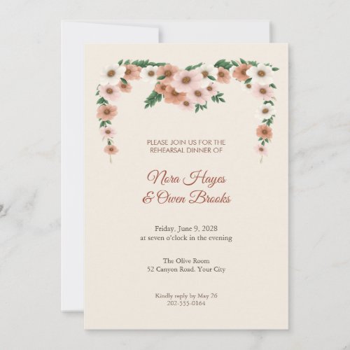 Cosmos Ruscus Garland Rehearsal Dinner Invitation
