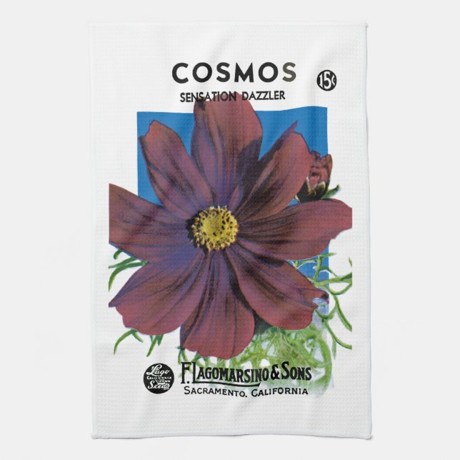 Cosmos Seed Packet Label Kitchen Towel (Vertical)