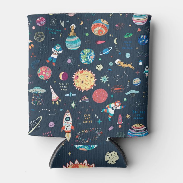 Cosmos Space: Hand Drawn Can Cooler (Front)