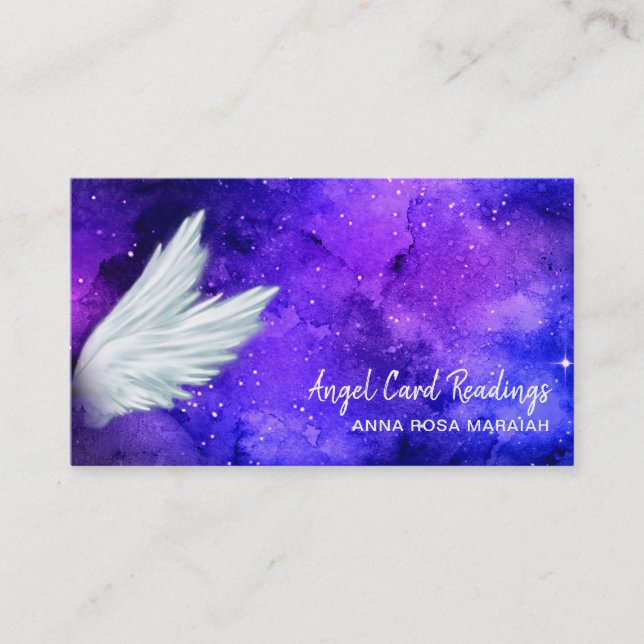 *~* Cosmos Stars Blue Galaxy Angel Wings  Universe Business Card (Front)