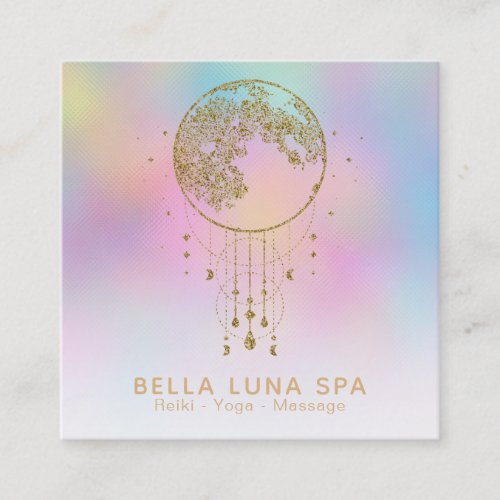  Cosmos Stars Rainbow Lunar Gold Moon Pastel Square Business Card