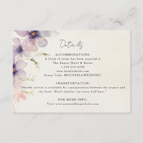 Cosmos watercolor floral wedding details card