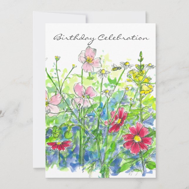 Cosmos Watercolor Flower 70th Birthday Party Invitation (Front)