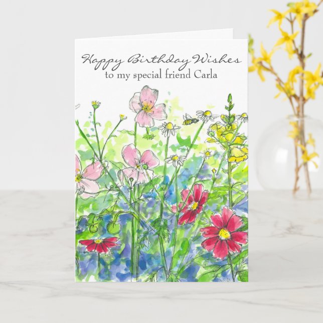 Flowers At The Door Spinning Wheel Vintage Birthday Greeting Card - View #10
