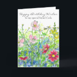 Cosmos Watercolor Flower Happy Birthday Friend Card<br><div class="desc">A colorful floral happy birthday card to a special friend featuring yellow snapdragons,  bright pink cosmos,  chamomile and pink wildflowers with a visiting honey bee drawn in pen and ink with watercolor.  You can customize the name and/or wording to fit your needs.</div>