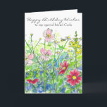 Cosmos Watercolor Flower Happy Birthday Friend Card<br><div class="desc">A colorful floral happy birthday card to a special friend featuring yellow snapdragons,  bright pink cosmos,  chamomile and pink wildflowers with a visiting honey bee drawn in pen and ink with watercolor.  You can customize the name and/or wording to fit your needs.</div>