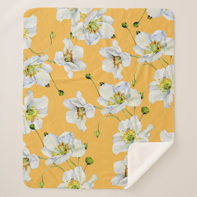 Cosmos, watercolor, seamless, floral pattern. sherpa blanket (Front)