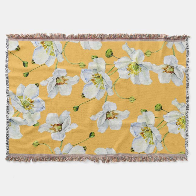 Cosmos, watercolor, seamless, floral pattern. throw blanket (Front)