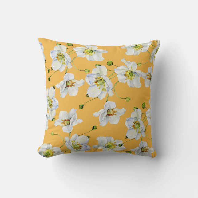 Cosmos, watercolor, seamless, floral pattern. throw pillow (Front)