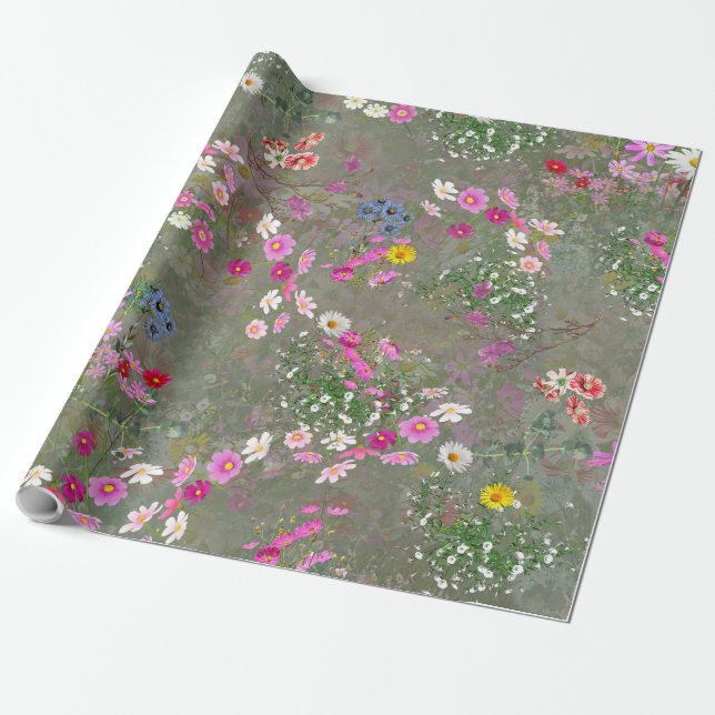 Cosmos Wilderness Wild-Flowers Wrapping Paper (Unrolled)