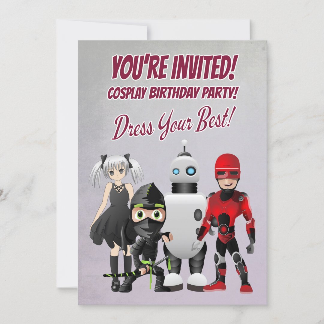 Cosplay Theme Birthday Party with Characters Invitation | Zazzle