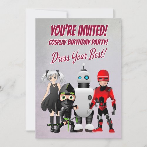 Cosplay Theme Birthday Party with Characters Invitation