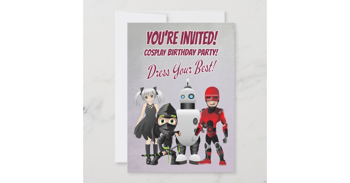 Cosplay Theme Birthday Party with Characters Invitation Zazzle