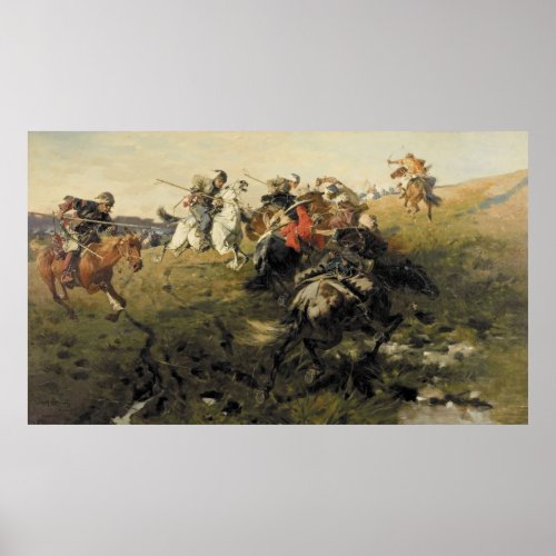 Cossacks fighting Tatars from the Crimean Khanate Poster