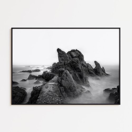 Costa brava coastal landscape black and white poster
