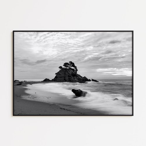 Costa brava sea landscape black and white poster