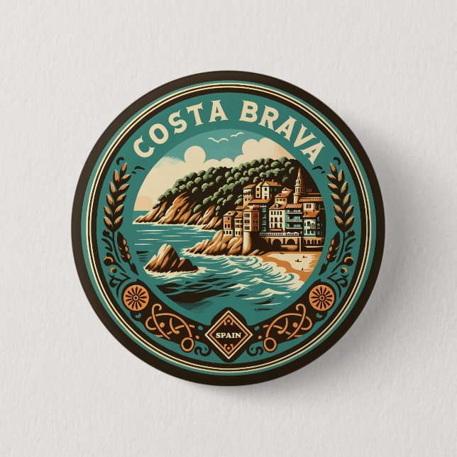 Costa Brava Spain Travel Art Badge Button (Front)