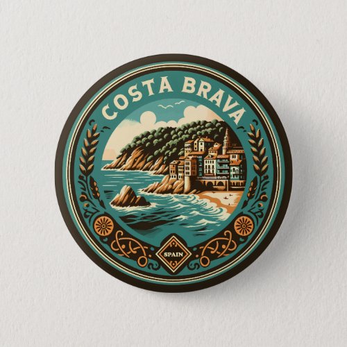 Costa Brava Spain Travel Art Badge Button