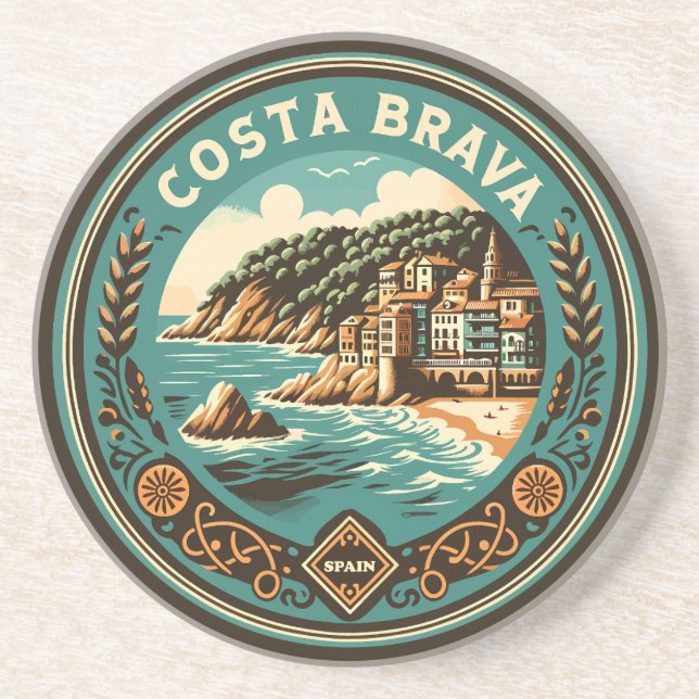 Costa Brava Spain Travel Art Badge Coaster (Front)