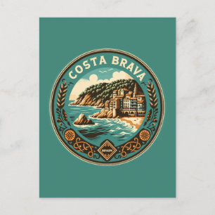 Costa Brava Spain Travel Art Badge Postcard