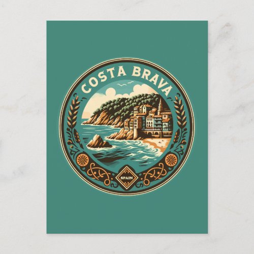Costa Brava Spain Travel Art Badge Postcard