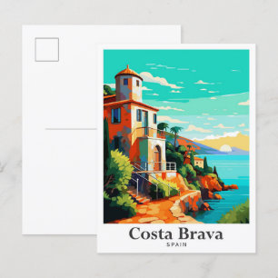 Costa Brava Spain Vintage Travel Portrait Postcard