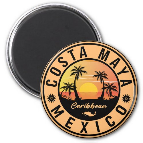 Costa Maya Mexico Retro Sunset Souvenirs Palm Tree Magnet