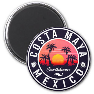 Costa Maya Mexico Retro Sunset Souvenirs Palm Tree Magnet