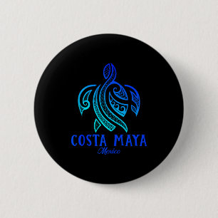 Costa Maya Mexico Sea Turtle Tie Dye Hibiscus Beac Button