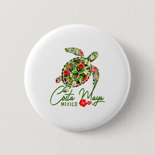 Costa Maya Mexico Sea Turtle Trocal Hibiscus Vacat Button