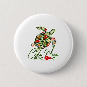 Costa Maya Mexico Sea Turtle Tropical Hibiscus Vac Button