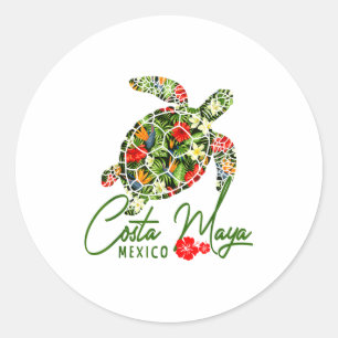 Costa Maya Mexico Sea Turtle Tropical Hibiscus Vac Classic Round Sticker