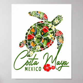 Costa Maya Mexico Sea Turtle Tropical Hibiscus Vac Poster
