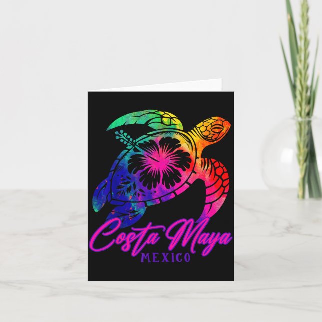 Costa Maya Mexico Tie Dye Sea Turtle Hibiscus Beac Card (Front)