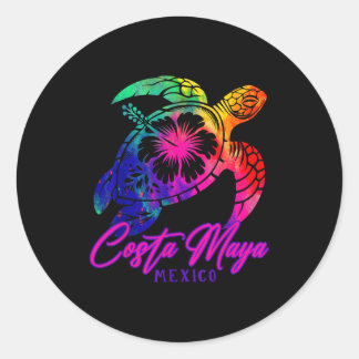 Costa Maya Mexico Tie Dye Sea Turtle Hibiscus Beac Classic Round Sticker
